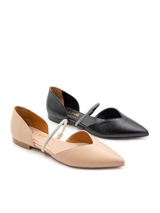 Leder Damen Ballerinas Schwarze