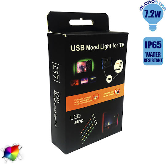 GloboStar Αδιάβροχη Ταινία LED Τηλεόρασης USB 5V RGB Φως 4x50cm Τύπου SMD5050 με Τροφοδοτικό & Τηλεχειριστήριο