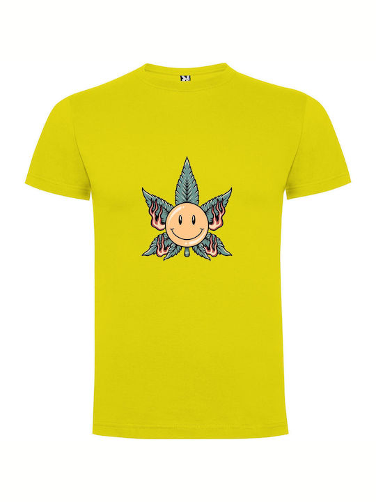 iLovePrints Trippy Leaf Smiles T-shirt Κίτρινο