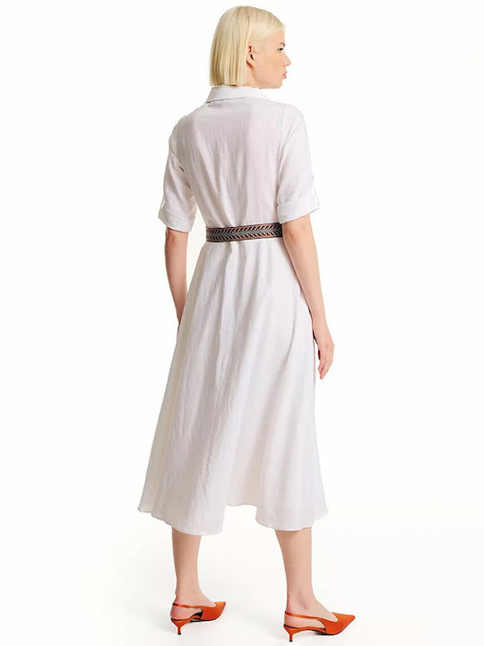 Rochie albă midi cu curea semi-transparentă