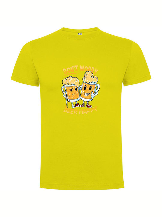 iLovePrints Cheers To Beer Happiness T-shirt Yellow