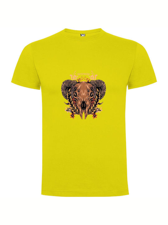 iLovePrints Floral Bull Skull Tattoo T-shirt Yellow