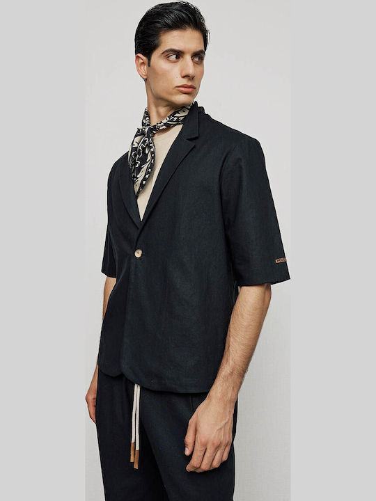 Kurzärmlig Leinen Hemd Black