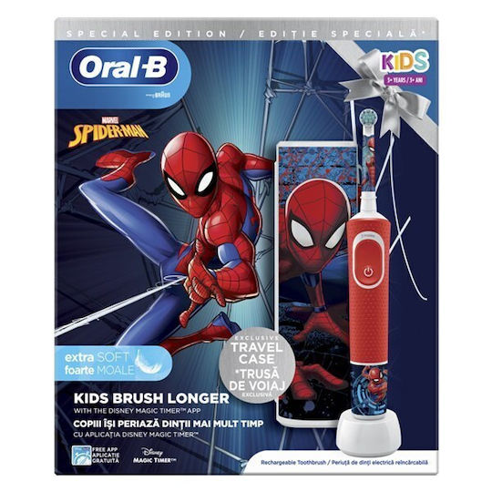 Oral-B Vitality Pro Kids Electric Toothbrush with Timer for 3+ Years Spiderman with Travel Case