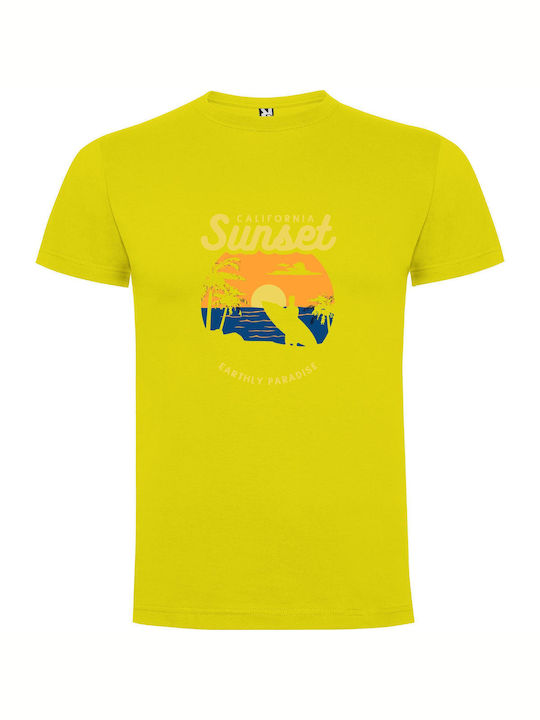 iLovePrints Surfing At Sunset T-shirt Yellow