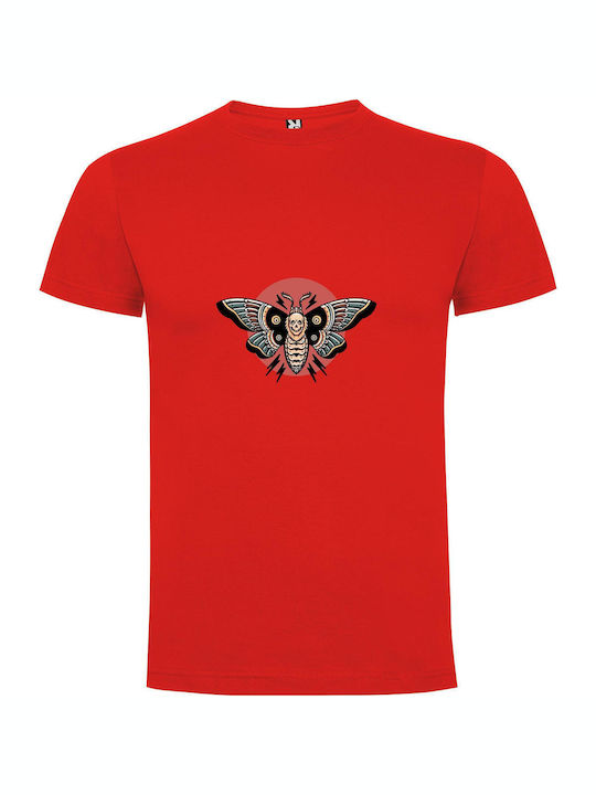 iLovePrints Skull Moth Crown T-shirt Red