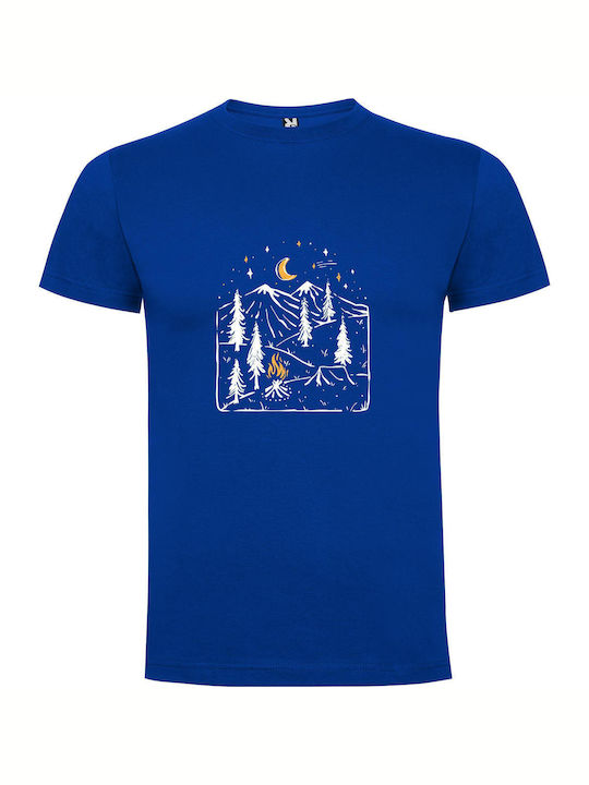 iLovePrints Mountain Fireside Night T-shirt Blue