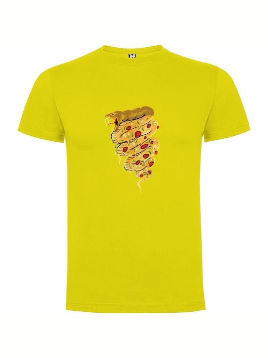 iLovePrints Pizza-eating Serpent Art T-shirt Yellow