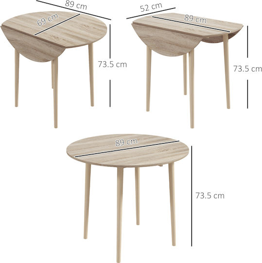Round Table Kitchen Collapsible Wooden Beige 89x89x73.5cm