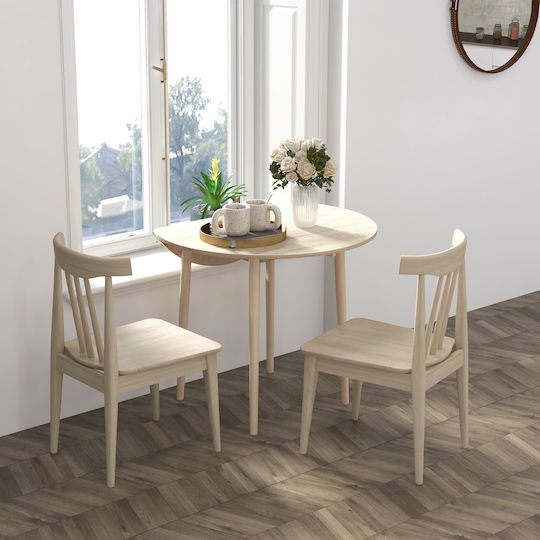 Round Table Kitchen Collapsible Wooden Beige 89x89x73.5cm