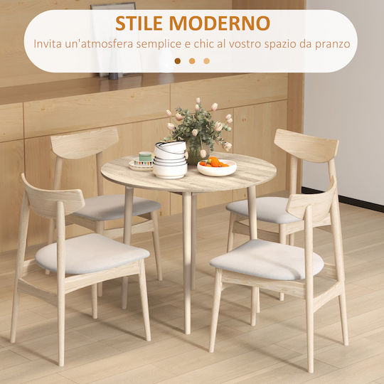 Round Table Kitchen Collapsible Wooden Beige 89x89x73.5cm