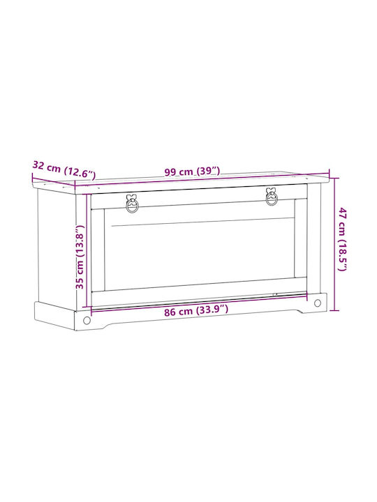 Schuhschrank aus Massivholz 99x32x47cm