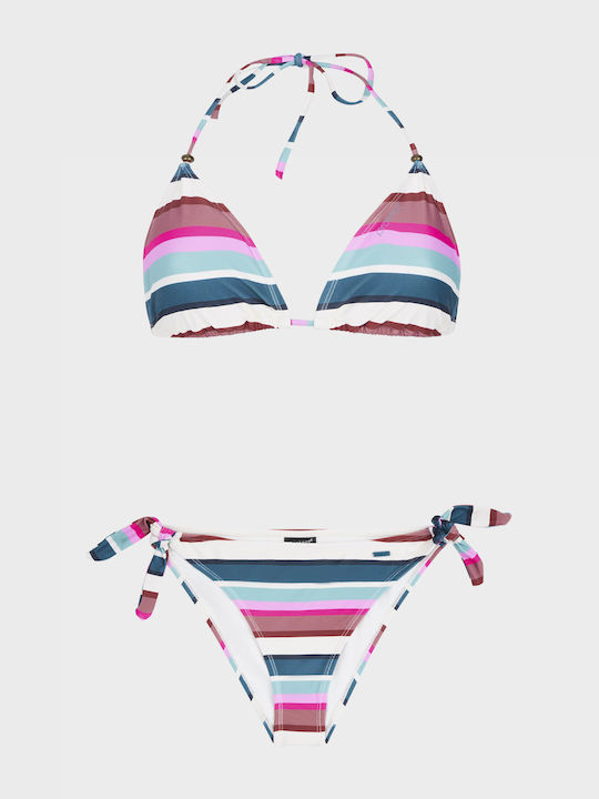 Set Bikini Τριγωνάκι Ριγέ Ροζ - Μπλε - Λευκο