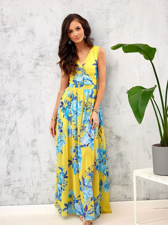 Roco Fashion Maxi Βραδινό Φόρεμα με Διαφάνεια Πορτοκαλί