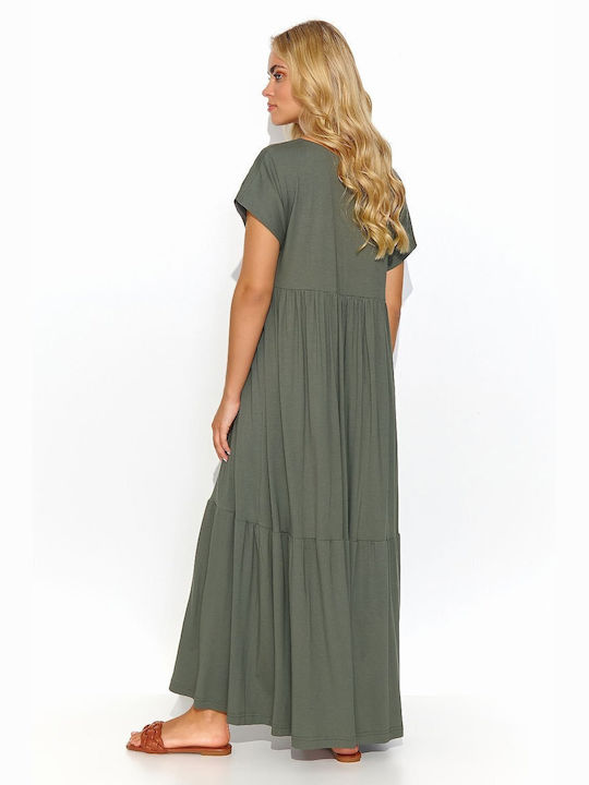 Makadamia Maxi Kleid mit Rüschen Grün