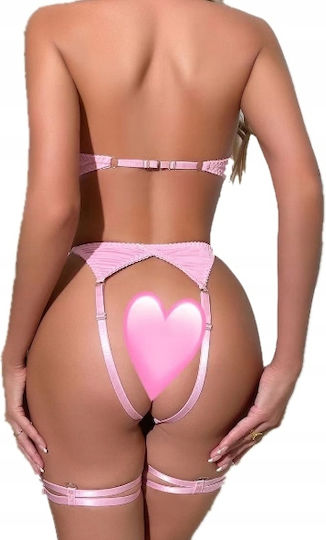 Sexy Σετ Εσωρούχων με Ζαρτιέρες Ροζ