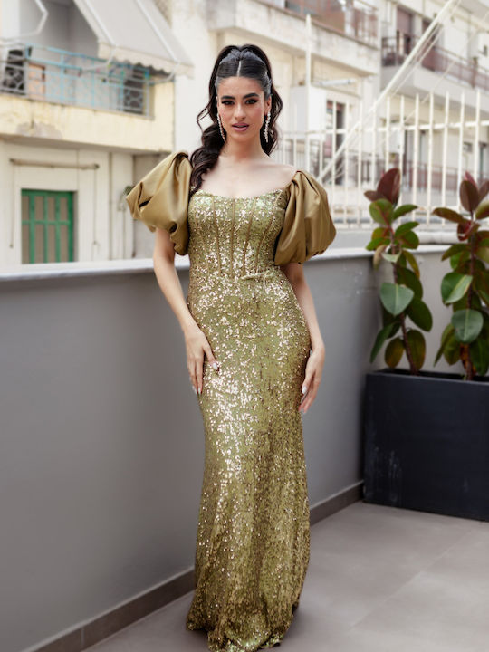 Amphige Dress Gold Balloon Sleeves