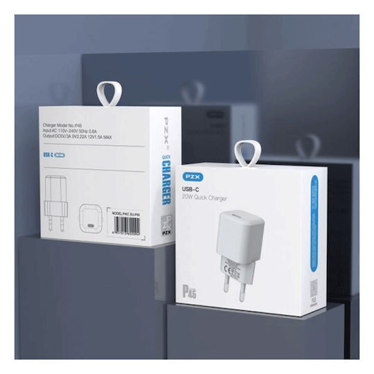 PZX Încărcător Fără Cablu cu Port USB-C 20W Livrarea energiei Albς (P45)