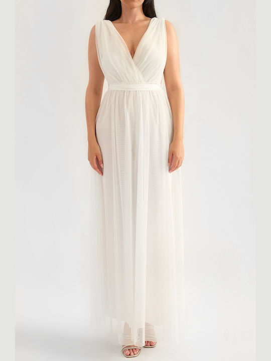 Rosie White Maxi Dress Tulle Satin Belt