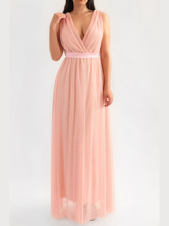 Rosie Pink Maxi Tulle Dress Satin Belt