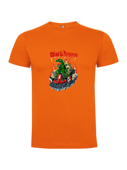 iLovePrints Dino Drive Metal Madness T-shirt Orange