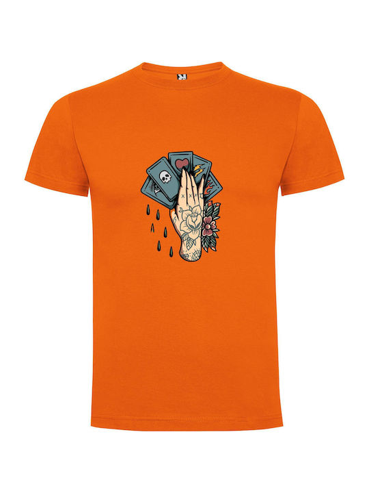 iLovePrints Card Hand Ink Art T-shirt Orange