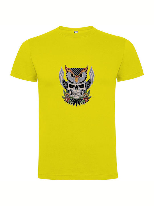 iLovePrints Nightmare Ink Owl Skull T-shirt Yellow