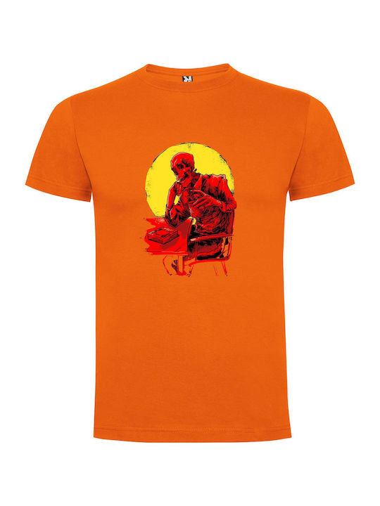 iLovePrints Ghoulish Coffee Break Logo T-shirt Orange