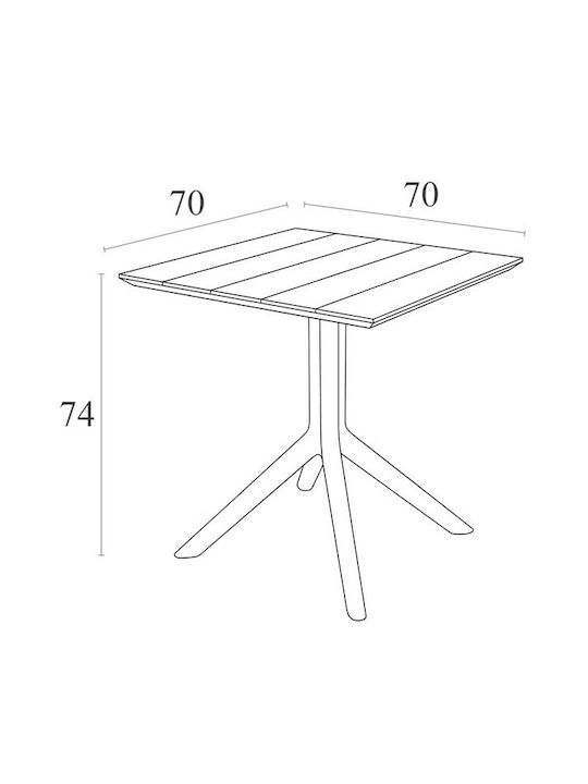Paris Outdoor Dinner Free Standing Polypropylene Table Dark Grey 70x70x74cm