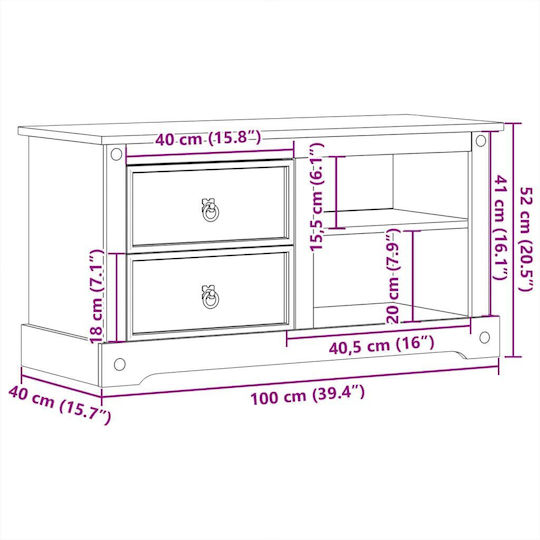 TV-Ständer Corona aus Massivholz Braune M100xT40xH52cm