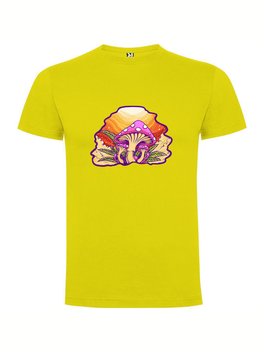 iLovePrints Mushroom Dreamscape T-shirt Κίτρινο