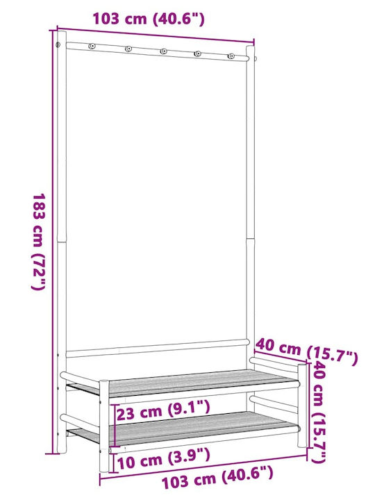 vidaXL Κρεμάστρα Δαπέδου από Bamboo Καφέ 103x40x183cm