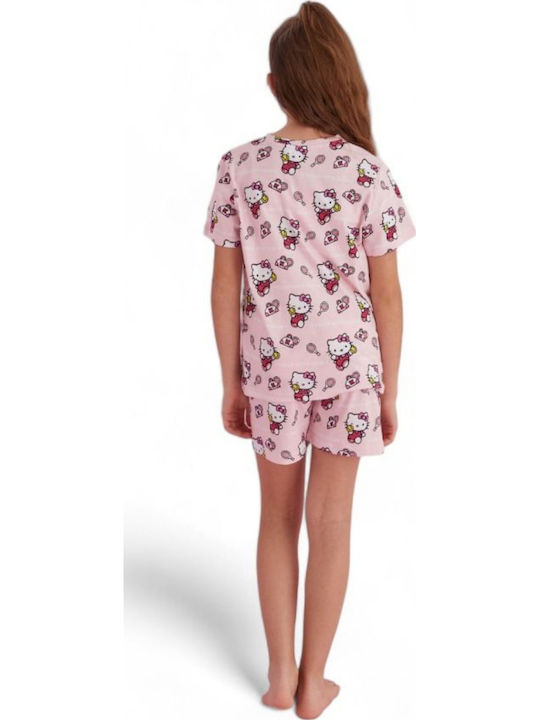 Siyah Inci Kinder Schlafanzug Sommerlich Baumwoll Pink