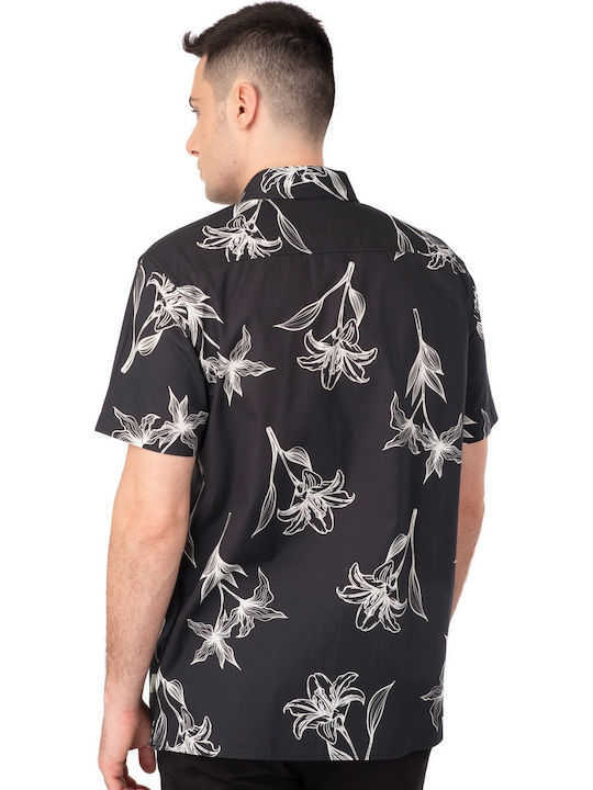 Cu mânecă scurtă Bumbac Cămașă Floral Negru