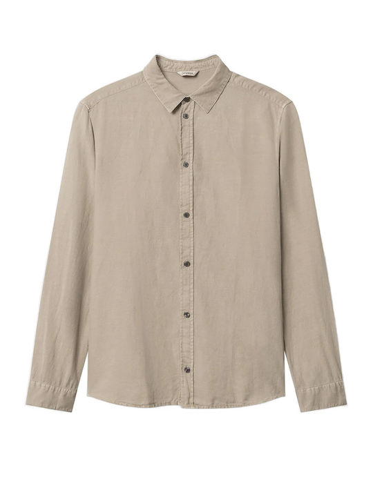 Langärmlig Leinen Hemd Dark Beige