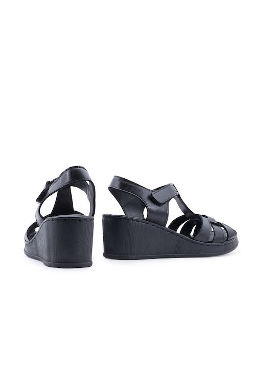 Women's Leather Ankle Strap Platforms Black