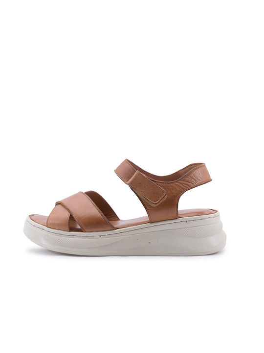 Women's Leather Ankle Strap Platforms Tabac Brown