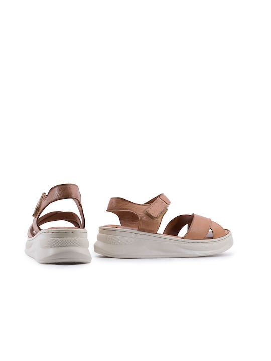 Women's Leather Ankle Strap Platforms Tabac Brown