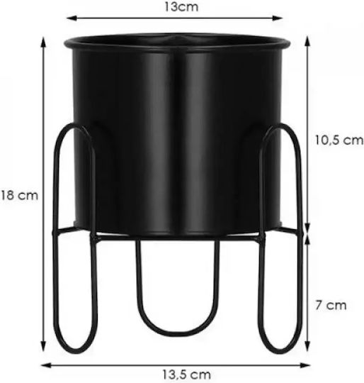 Springos Übertopf Metall Schwarz mit Gestell 18x18x13.5εκ.
