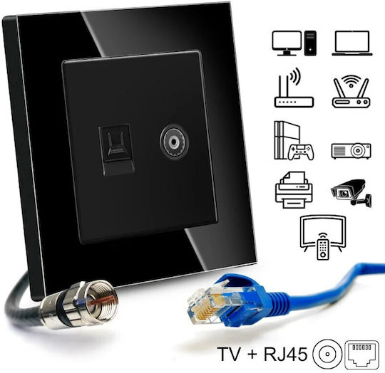 Διπλή Πρίζα Δικτύου RJ45 με Πλαίσιο Τύπου Cat6 σε Μαύρο Χρώμα