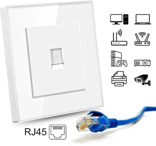 Μονή Πρίζα Δικτύου RJ45 με Πλαίσιο Τύπου Cat6 σε Λευκό Χρώμα