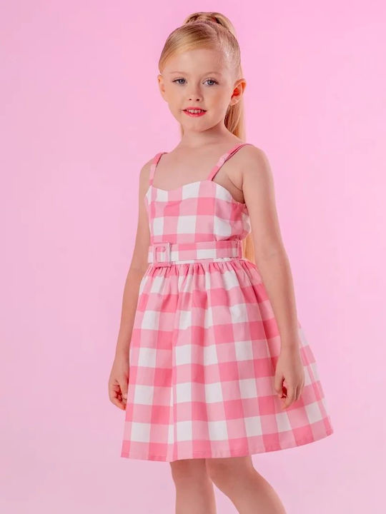 Trendy Shop Kids Dress Checked Sleeveless Pink