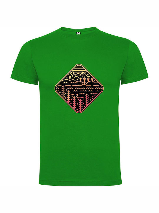 iLovePrints Neon Mountain Scene T-shirt Green