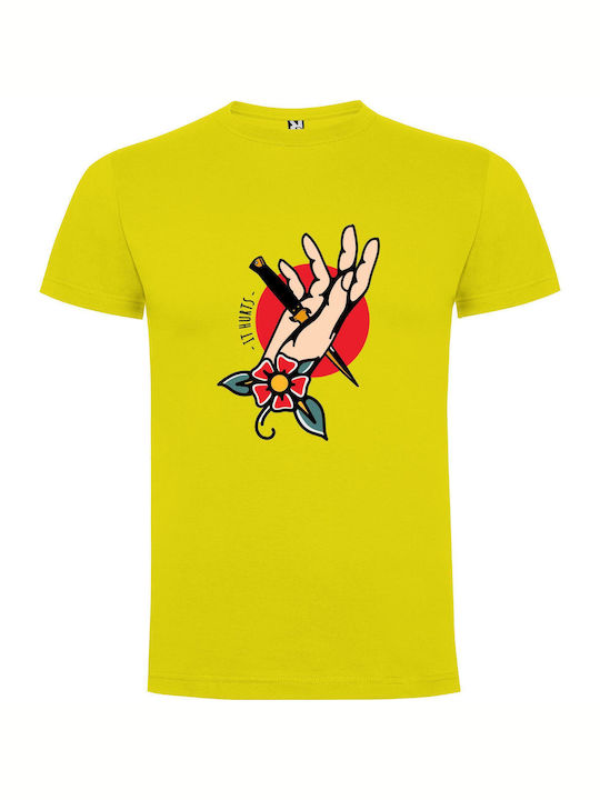 iLovePrints Inked Floral Hand T-shirt Yellow