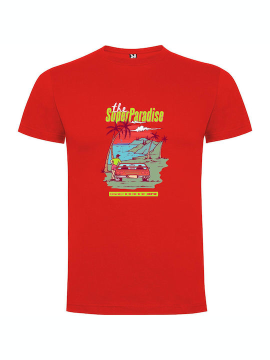 iLovePrints Synthwave Paradise Poster T-shirt Red