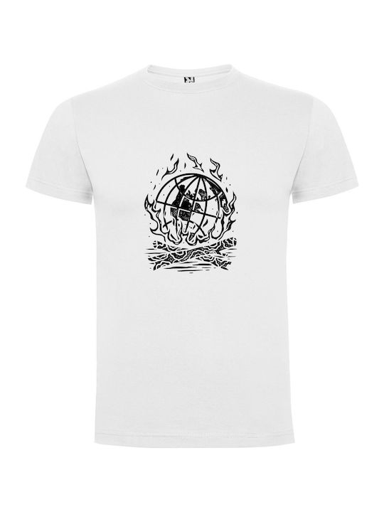 iLovePrints Flaming Globe Chaos T-shirt White