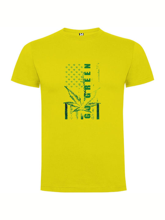 iLovePrints Marijuana Patriotism Flag T-shirt Yellow