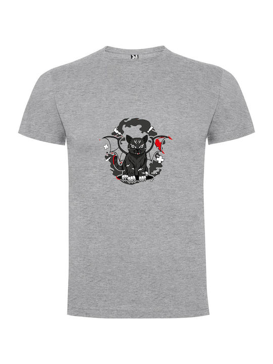 iLovePrints Red-eyed Hell Cat T-shirt Gray