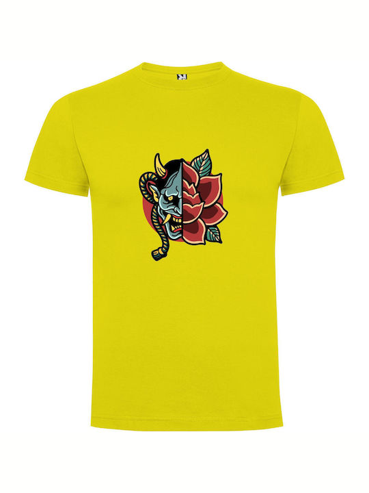 iLovePrints Oni Rose Illustration T-shirt Yellow