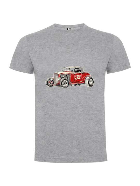 iLovePrints Retro Roadster Illustration T-shirt Gray